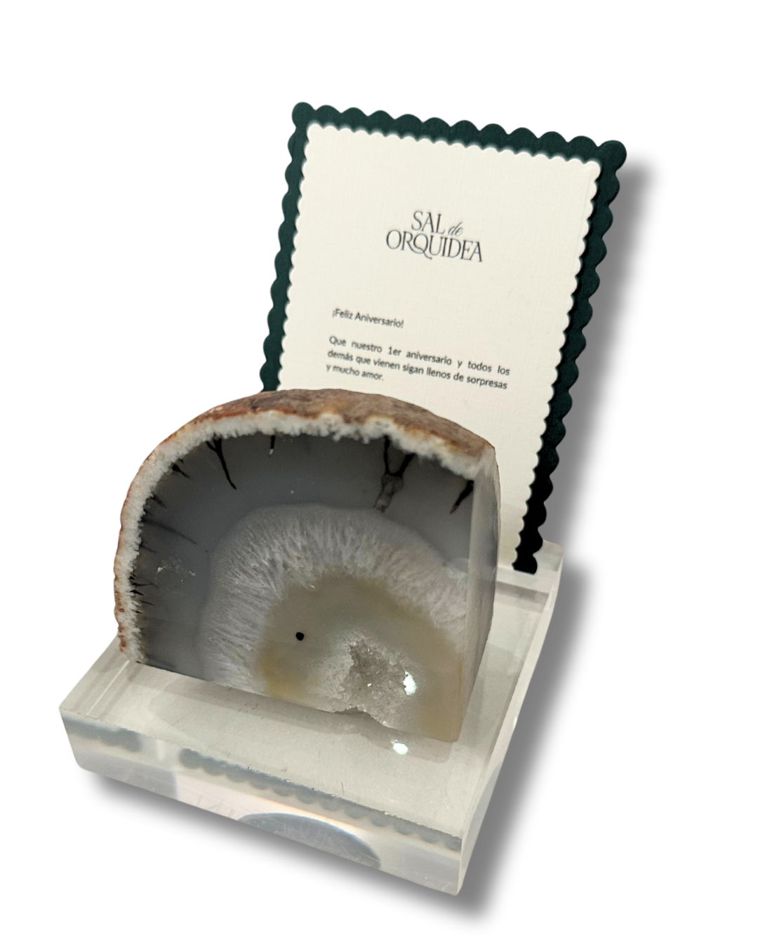 Geoda de Ágata II en Acrílico con Tarjeta de Dedicatoria Premium
