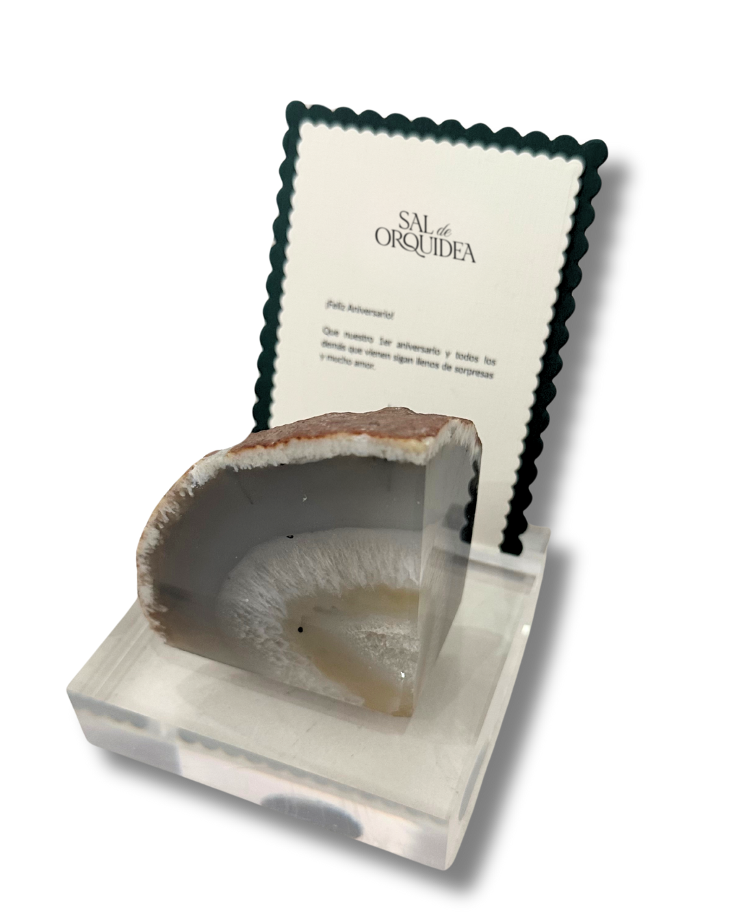 Geoda de Ágata I en Acrílico con Tarjeta de Dedicatoria Premium