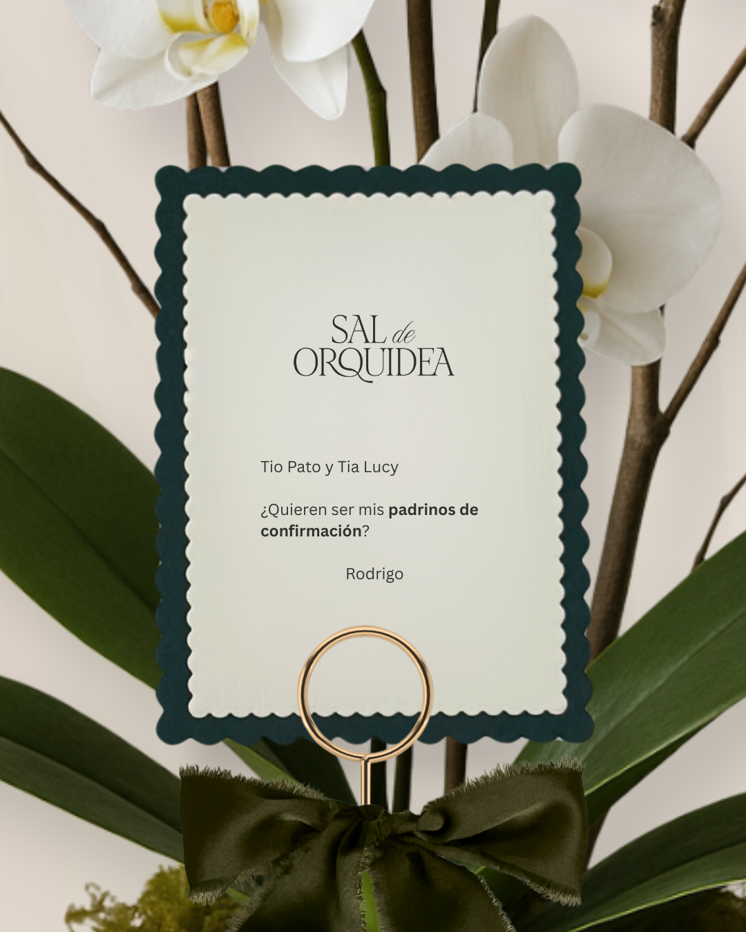 Orquídea en base de Mármol con Dedicatoria en Papel Premium